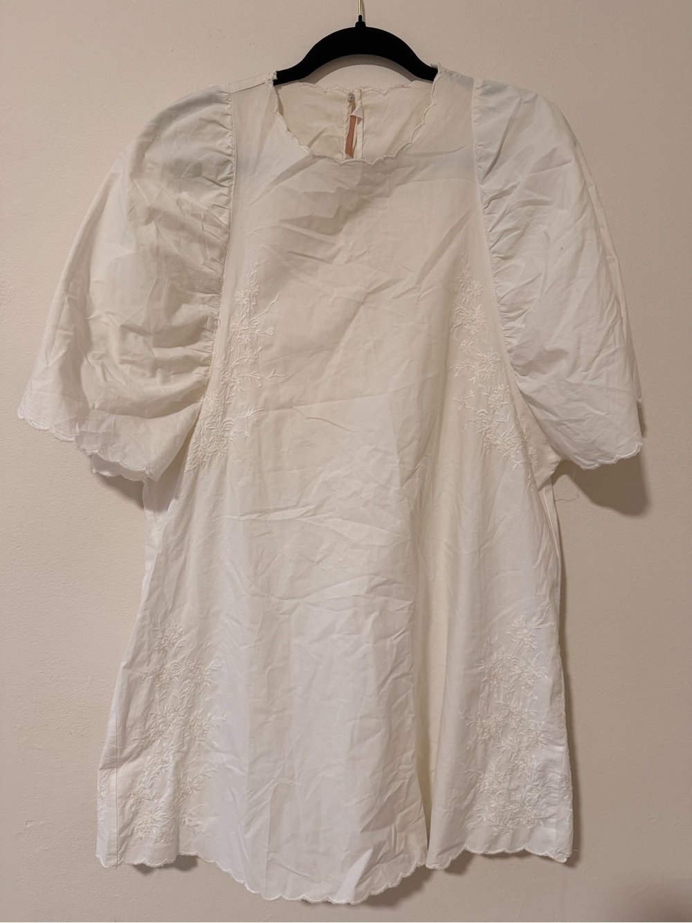 Zara White Puff Sleeve Embroidered Dress